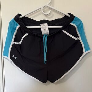 Under Armour Women's Lined Black Shorts with Blue Trim